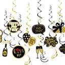 Happy New-Years Eve Party-Decoration Banner Garland - 16pcs Black Gold 2026 Swirl Streamers Banner,Nye Kids Hanging Supplies Decor Lasting Surprise