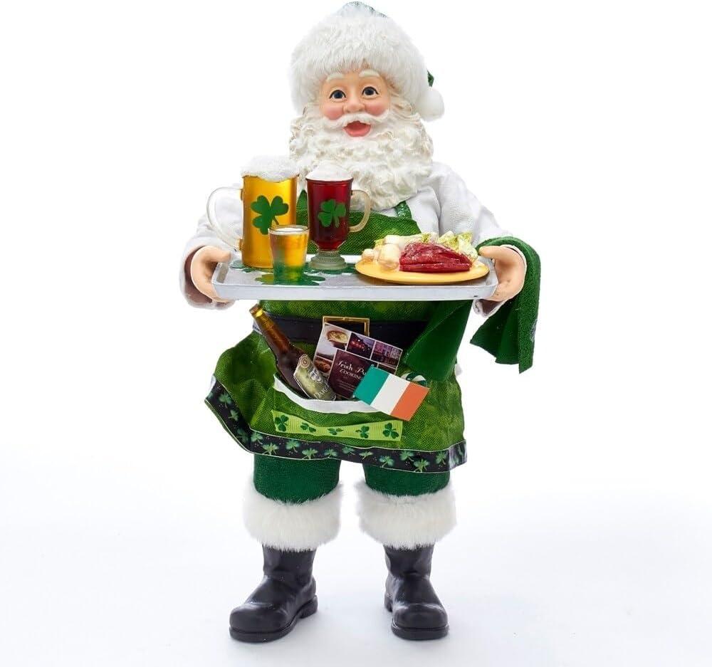 Kurt Adler 10.5-Inch Fabrich Musical Irish Chef Santa