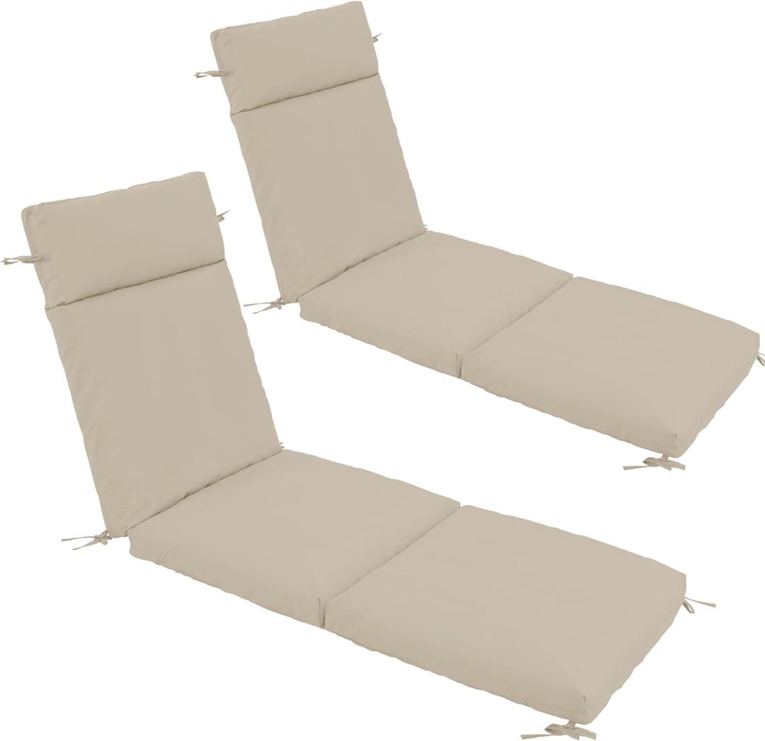 Chaise Lounge Cushion 72x21x3 Inch - Set of 2 Outdoor Lounge Chair Cushions, Lounger Pad Replacement with Fade-Resistant, Removable & Machine-Washable Covers, Ideal for Patio Chaise Chairs, Cream