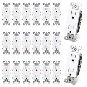 ELEGRP 15 Amp Tamper Resistant White Electrical Wall Outlet, 125V, UL Listed, 20 Pack (Without Wall Plate)
