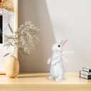 Rattan Effect Resin Bunny Easter Decor,Table Rabbit Easter Decorations,Spring Bunnies Decoration Statue Figurine for Home Farmhouse (White, Small-Stand)