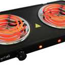 MegaChef Electric Easily Portable Ultra Lightweight Dual Coil Burner Cooktop Buffet Range in Matte Black