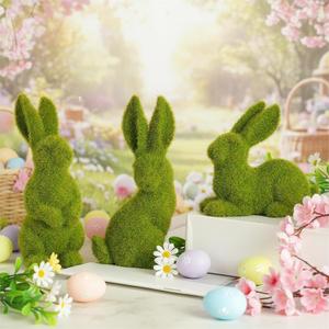 Easter Bunny Decorations, 3 PCS Resin Moss Bunny Figurines Green Faux Flocked Rabbit for Easter Decor Small Decorative Rabbit Statues for Home Decor, Spring Tabletop Centerpiece(Small Moss 3pcs)