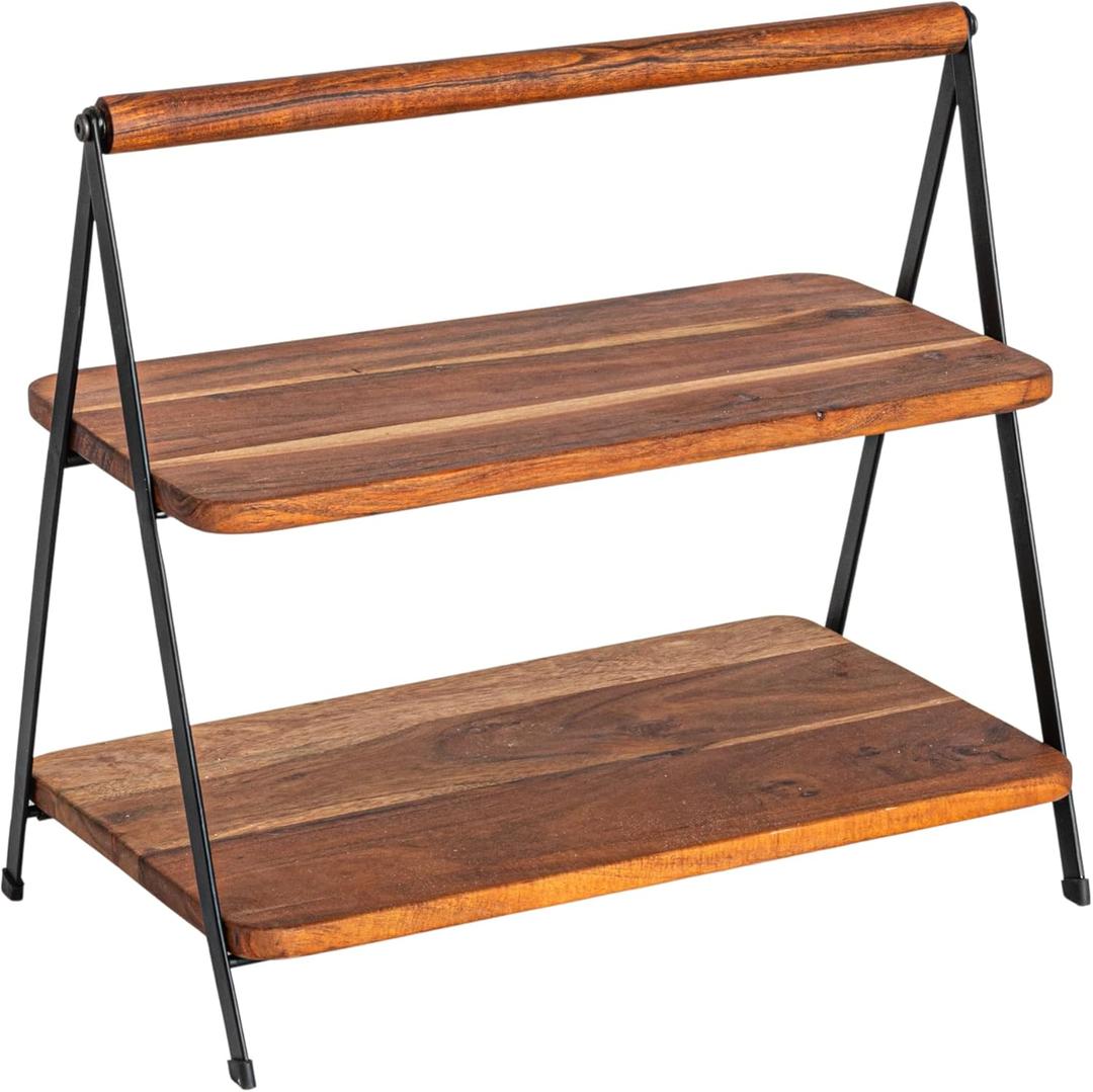 Creative Co-Op Acacia Wood 2-Tier Serving Stand