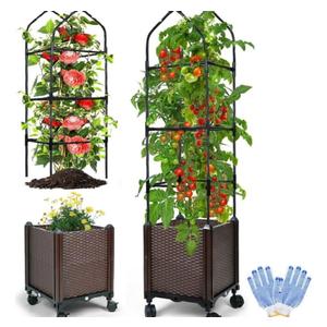 2Pack Raised Garden Bed with Tomato Planter Cage, 59" Self-Watering Tomato Planter with Trellis for Indoor Outdoor Patio Greenhouse Gardening Climbing Vegetable and Plants