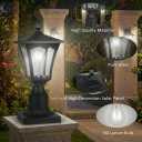 Eyrosa Outdoor Solar Lamp Post Light with Glass Shade & Pier Mount Base, IP45 Waterproof Dusk to Dawn Solar Post Lantern, Cool White for Driveway, Path, Garage, Gate & Security Lighting, 16.5" x 7" x 7"