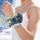 Blue Rose Corsage and Boutonniere Set, Prom Flower Wrist Corsage for Wedding Bridesmaid Mother Grandmother, Artificial Flowers for Homecoming Party Anniversary Graduation Decor