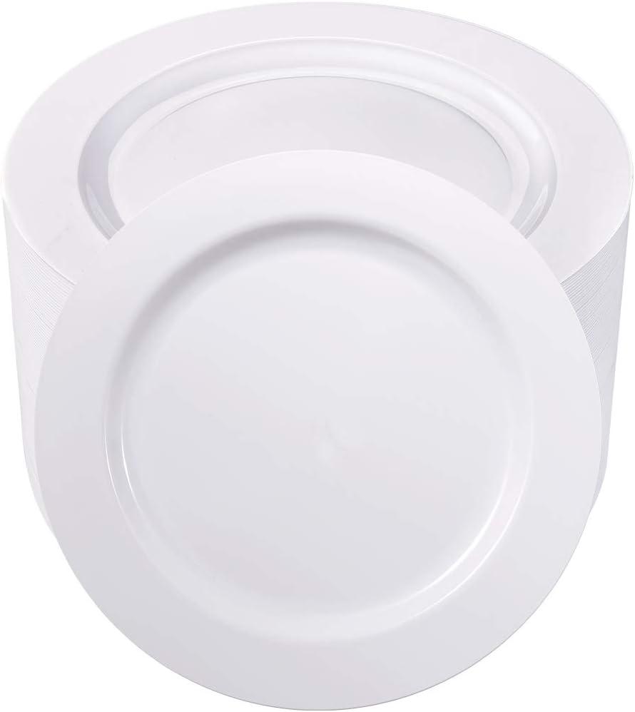 bUCLA 100PCS White Plastic Plates-10.25inch Disposable Dinner Plates-Premium Party&Wedding Plates