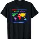 Map and Names of The Seven Continents of The World T-Shirt, XL
