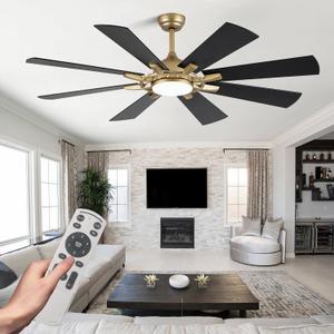 60 Inch Black and Gold Ceiling Fans with Lights and Remote 6 Speed Reversible DC Motor Modern LED Ceiling Fans for Bedroom Living Room