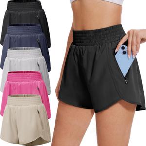BALENNZ Women's Athletic Workout Shorts with Zipper Pockets Activewear Elastic Waist Gym Running Shorts (M)