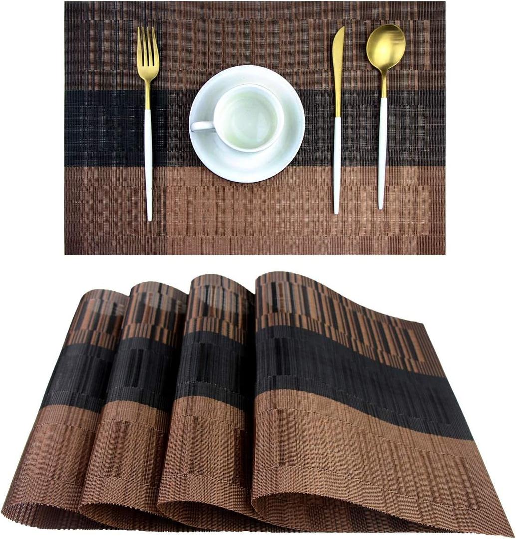 PIGCHCY Placemats,Durable Placemats for Dining Table,Washable Woven Vinyl Kitchen Placemats Set of 4 (Brown)