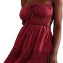 ForeMode Summer Deep V Neck Bohemian Women Mini Short Dress Backless Beach Boho Dress (Small, Aged Red198)