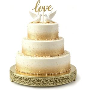 18 Inch Gold Cake Stand,Round Floral Lace Metal Display Tray