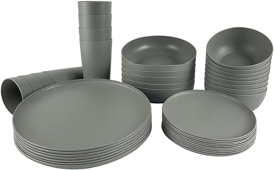 40-Piece Unbreakable Plastic Kitchen Dinnerware Set  Service for 8 | Modern Reusable Dish Set for Home, Outdoor Camping | Microwave & Dishwasher Safe, BPA-Free, Eco-Friendly