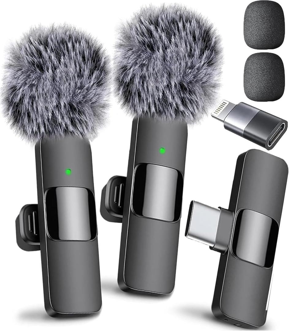 Mini Mic Pro Wireless Microphone for iPhone, iPad, Android, Lavalier Microphone for Video Recording - 2 Pack iPhone Mic Crystal Clear Recording with USB-C for Podcast, ASMR