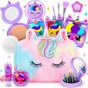 ULOVEME Kids Real Makeup Kit for Little Girls - Real, Non Toxic, Washable Make Up Toy - Umicorn Toys Gift for 3 4 5 6 7 8 9 10 12 Years Old Girls Birthday (Rainbow Crossbody Bag)