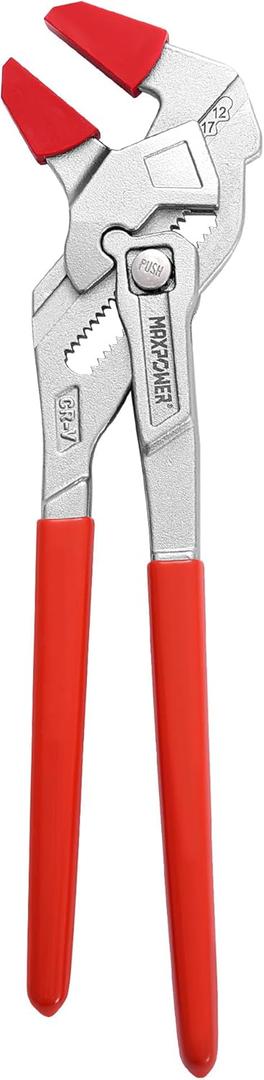 MAXPOWER 10-inch Pliers Wrench with Jaw Protectors, Smoothly Adjusted Button, Jaw Capacity 2"