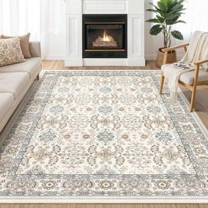 Area Rugs for Living Room: 9x12 Washable Rug Vintage Boho Floral Print - Ultra Thin Stain Resistant Large Soft Non Slip Foldable Carpets for Bedroom Dining Room Office Nursery - Multi (9' x 12', Multi Color)