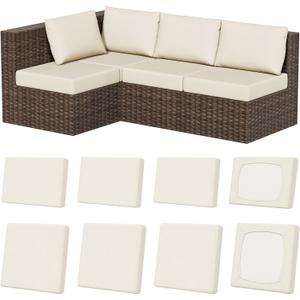 8Pcs Stretch Patio Cushion Covers, Outdoor Couch & Sofa Replacement Slipcovers for Patio Furniture Cushion Covers, Washable Reusable Furniture Protector, Square-Large + Rectangle, Beige