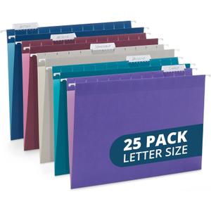 Blue Summit Supplies 25 Jewel Tone Hanging File Folders Letter Size with Tabs, Reinforced Hanging File Folders Jewel Tone, Includes Plastic Tabs and Inserts Blue Summit Supplies 25 Jewel Tone Hanging File Folders Letter Size with Tabs, Reinforced Hanging File Folders Jewel Tone, Includes Plastic Tabs and Inserts