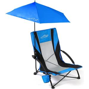 FAIR WIND 1 Pack Beach Chair with Umbrella for Adults Shade Chair Folding Backpack Portable Concert Bag Sand Chair with Cup Holder - Navy Blue with Black