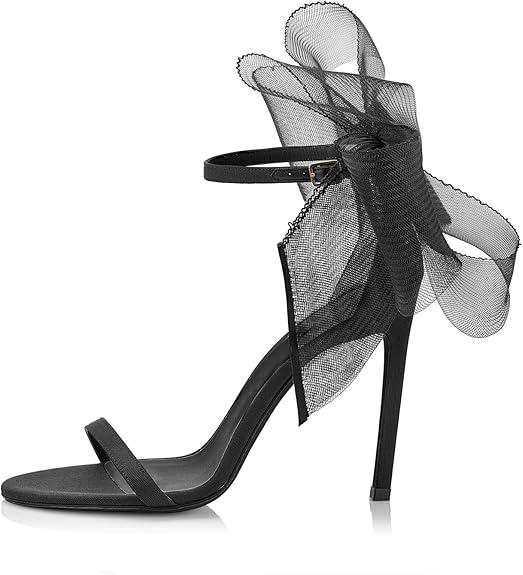 Coutgo Women's Bow Heels Open Toe Stiletto Heels One Strap Party Summer High Heeled Sandals Asymmetric Non-Removable Bow Knot