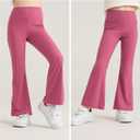 Deuerr Girls' Flare Leggings with Pockets Trendy Girls' Ribbed Knit Bell Bottoms High Waisted Yoga Pants Black for 4-12Years (Pink)