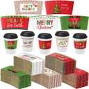 Remerry 125 Pack Winter Christmas Disposable Coffee Cup Paper Sleeves Xmas Santa Holiday Tea Hot Chocolate Cocoa Sleeves for 12oz 16oz Cups (Cute)
