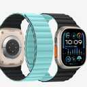 Bisikor Compatible with Apple Watch Band 49 46 45 44 42 41 40 38mm Double Sided Wearable Silicone Magnetic Strap for iWatch Ultra SE Series 11 10 9 8 7 6 5 4 3 2 1 (42/44/45/46/49, Black/Lake Blue)