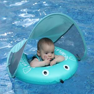 Mambobaby Float Self-Inflating Baby Pool Float Compressible Pool Swim Float Infant Soft Solid Swimming Trainer Baby Float with Removable UPF 50+ UV Sun Protection Canopy
