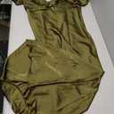 Summer Satin Flutter Sleeve Wedding Guest Dresses for Women Sweetheart Neckline Cutout Tie Back Midi Cocktail Dress, XL, Army