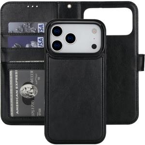 Bocasal Detachable Wallet Case for iPhone 17 Pro Max RFID Blocking Card Slots Holder Premium PU Leather Magnetic Kickstand Shockproof Wrist Strap Removable Flip Protective Cover 5G 6.9 inch (Black)