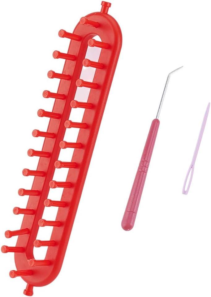 HOBBIESAY Long Knitting Loom 26cm Scarf Knitter Crochet Loom Rectangle Knitting Looms Knitting Kit with Hook Needle Red for Beginners Scarf Sweater Shawl Blankets Knittings Kit Hole:4mm