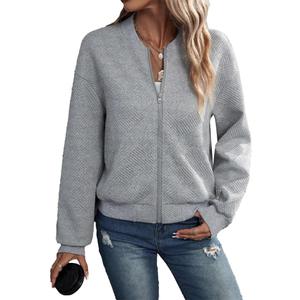 Women's Long Sleeve Jacket, Fashion Loose Fit Zip-Up Cardigan, Size: Small