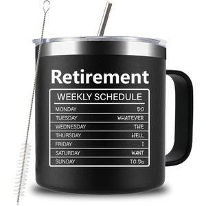 Funny Gag Retirement Gifts for Men,14 Oz Stainless Steel Retired Coffee Mug Cup with Lids&Straw for Coworkers, Dad, Grandpa, Friends, Teachers,Doctors, Boss, Christmas Gift Idea (Black)