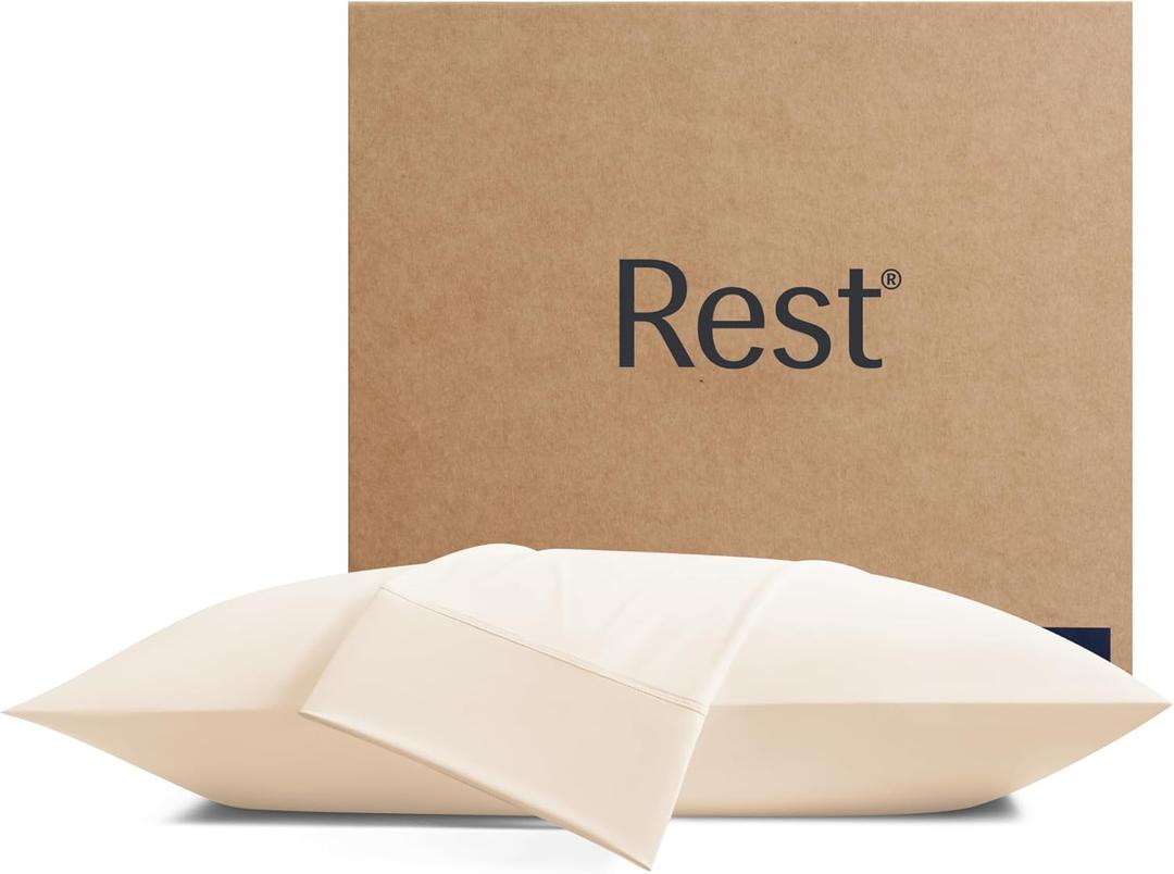 REST Evercool+ Cooling Pillowcases Standard - 2 Pillowcases for Sensitive Skin, Silver Infused Fabric for Hygienic Sleep, Silky Smooth for Curly Hair, High Elastic for Snug Fit (19x29 inches) (Snow Ivory)