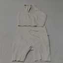 SUUKSESS Women Seamless Ribbed Workout Set Backless Sports Bra Booty Biker Short (Large, Beige)