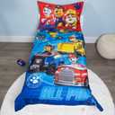 Paw Patrol Calling All Pups 4 Piece Toddler Bedding Set Includes Comforter, Sheet Set Fitted + Top Sheet + Reversible Pillowcase for Boys Bed, Blue