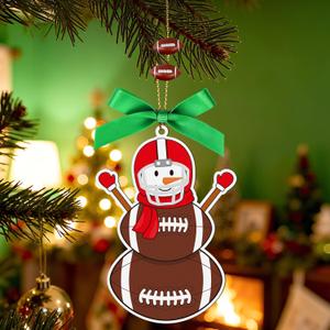 4.3 Inches Snowman Football Christmas Ornament, Wooden Football Snowman Tree Ornament Hanging Decoration for Rearview Mirror, Window, Eaves, Fireplace and Home Holiday Party Decor