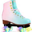 LIKU Quad Roller Skates for Girl and Women with All Wheel Light Up,Indoor/Outdoor Lace-Up Fun Illuminating Roller Skate for Kid (J12-J13, Pink&Blue)