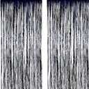 3 ft x 8 ft Black Foil Curtains Metallic Foil Fringe Curtain for Birthday Halloween Party Photo Backdrop Wedding Event Decor (Black, 2 Pack)