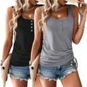 Womens Tank Tops, 2 Pack Summer Tank Tops for Women 2025, Sleeveless U Neck Loose Button Casual Henley Tops Shirts (XX-Large, Black&grey)