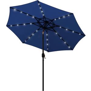 9 ft Solar Umbrella 32 LED Lighted Patio Umbrella Table Market Umbrella with Tilt and Crank Outdoor Umbrella for Garden, Deck, Backyard, Pool and Beach (Navy Blue)