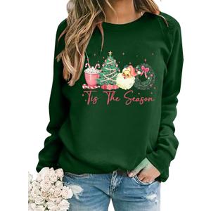 FAYALEQ Merry Christmas Sweatshirts Women: Funny Xmas Sweater Winter Long Sleeve Pullovers (Green, XL)