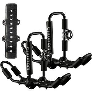 Kayak Roof Rack, Aluminum Kayak Carrier Folding J-Style Universal 4-in-1 Multifunction for Canoe, SUP, Kayaks, Surfboard Rooftop Mount on SUV, Car and Truck Crossbars, Black