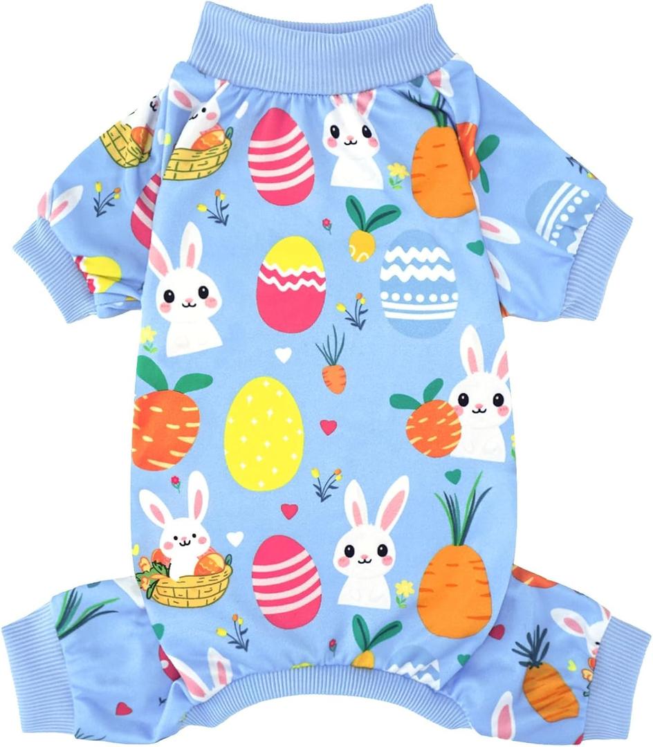 XPUDAC Easter Eggs Dog Pajamas Soft Lightweight Bunny Dog Clothes for Small Medium Dogs Pet Jumpsuit Outfit Cat Apparel-XS