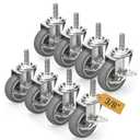 HOLKIE Caster Wheels 3 inch Locking Stem Casters, 3/8" -16 x 1-1/2" (Stem Diameter 3/8", Stem Length 1-1/2") Threaded Stem Casters Swivel Casters Set of 8 Heavy Duty Castors Gray