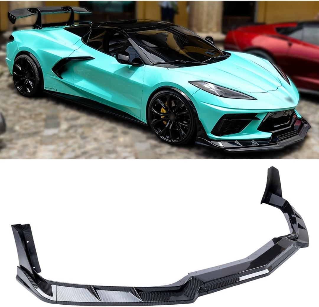 7Pcs Front Lip Compatible with 2020-2025 Chevy Corvette C8 Z51, Bumper Air Dam Lower Chin Splitter Protection Body Kit Fits for 2020 2021 2022 2023 2024 2025 (Carbon Fiber Pattern)
