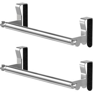 Over Cabinet Towel Holder, Stainless Steel Over The Cabinet Towel Rack Bars for Kitchen Cabinet Doors, Dish Towel Holder with Hooks, 2 Pack (Brushed Nickel) (10.5 Inch)